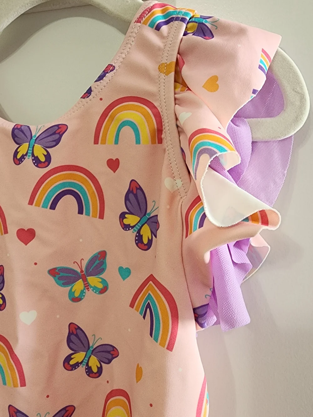 RuffleButts Pink Rainbow & Purple Butterfly Ruffle Swimsuit 18-24M NEW!
